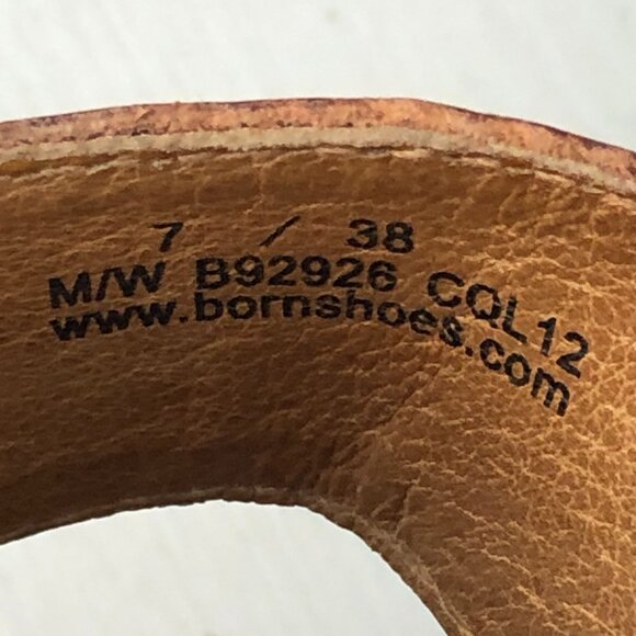 Born Women's 7 Tinari Brown Leather Open Toe Buckle Slip On High Heel Sandals - Picture 14 of 16